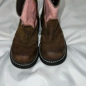 Justin Brown Leather Boots with Pink, little girls 12D